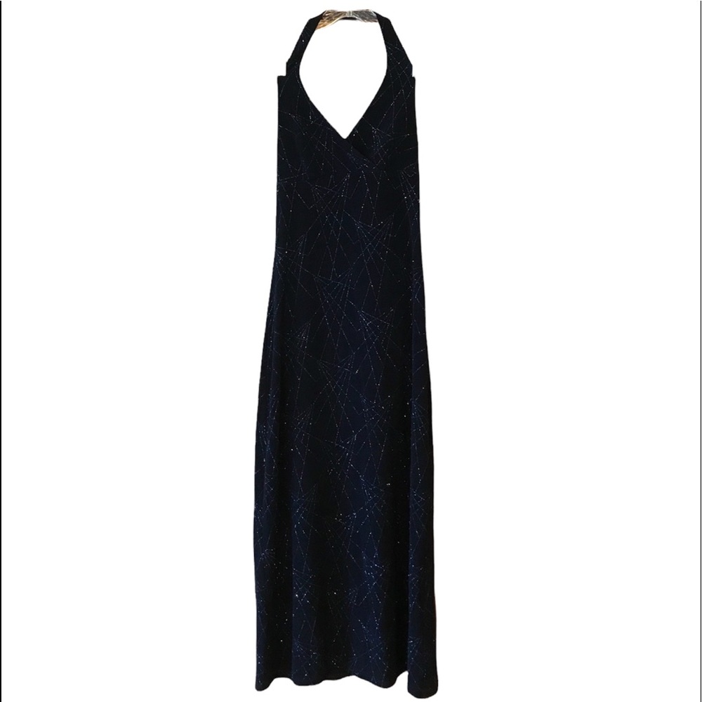 BYER TOO! Navy Blue Sparkle Maxi Halter Top Dress